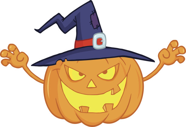 吓万圣节南瓜女巫帽子卡通插图图片下载