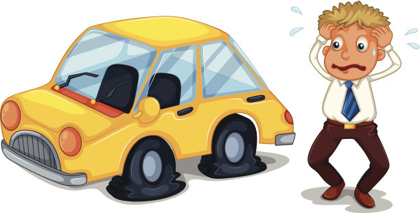 站在爆胎汽车旁的焦虑男人图片下载