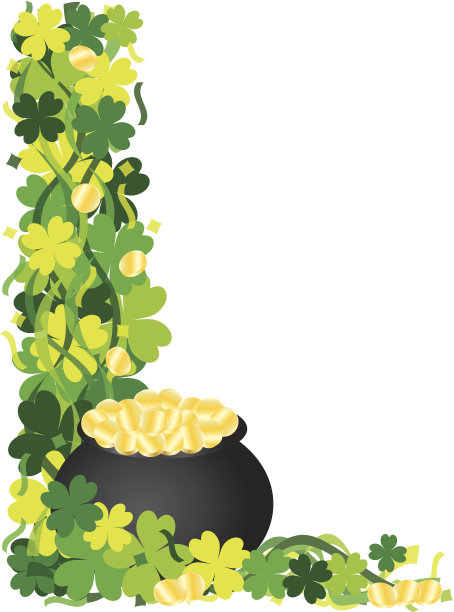 四叶三叶草壶的黄金边界矢量插图图片下载