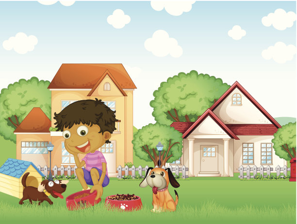 男孩喂他的小狗图片下载