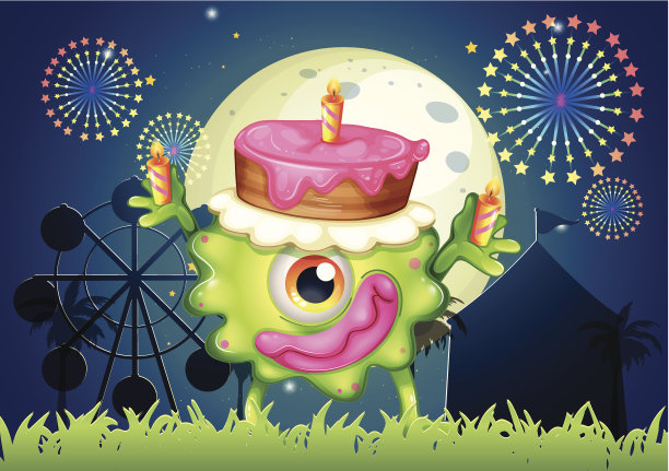 怪物在狂欢节附近庆祝生日图片下载