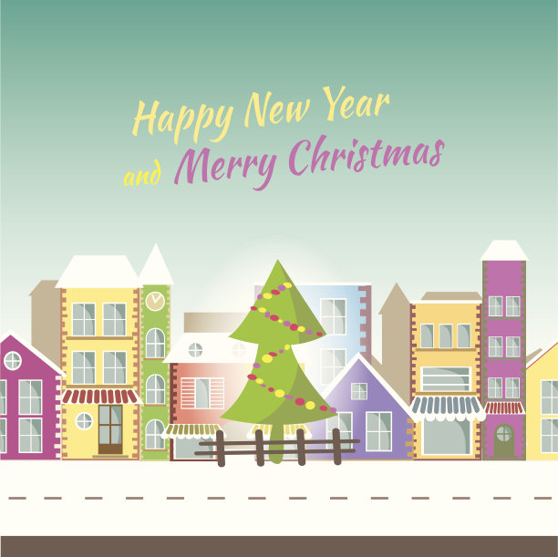 新年贺卡-横幅与小镇图片下载