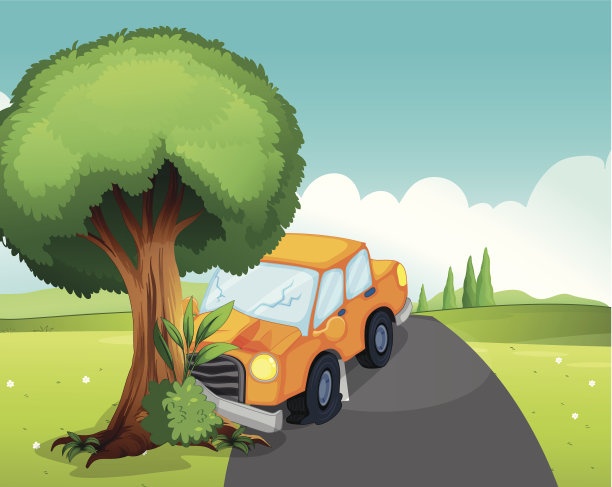 汽车在路上撞了一棵大树图片下载