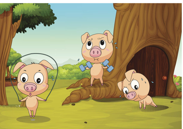 三只小猪在森林里图片下载