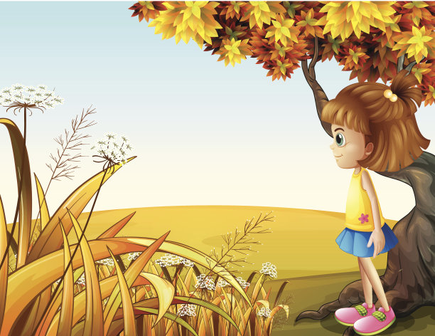 女孩在一棵巨大的老树旁图片下载