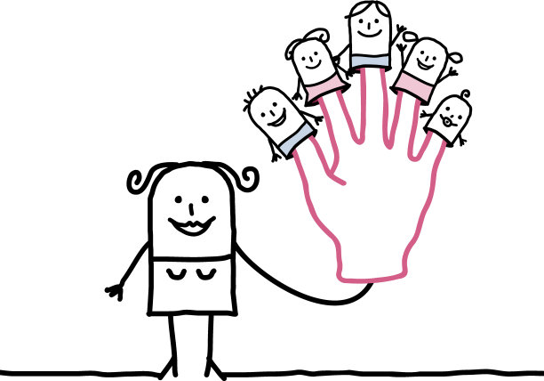 母亲带着五个木偶，孩子们在手指上图片下载