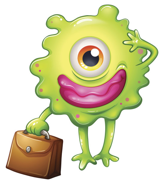 一个带办公包的绿色怪物图片下载