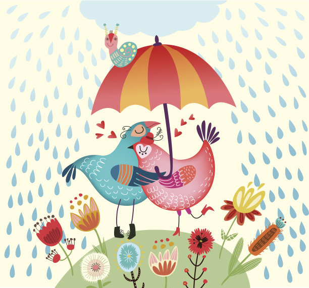 浪漫的卡片，上面画着恋爱中的鸟儿图片下载