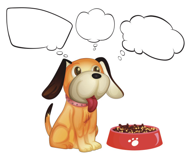 小狗在他的狗粮旁边空叫着图片下载