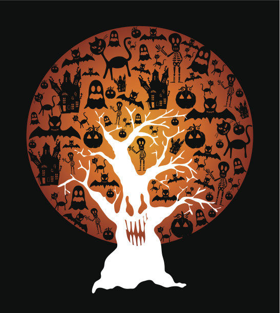 万圣节快乐满月和幽灵树插图EPS10文件图片下载