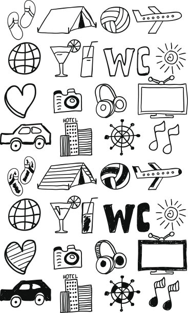 手绘的旅行涂鸦图标图片下载