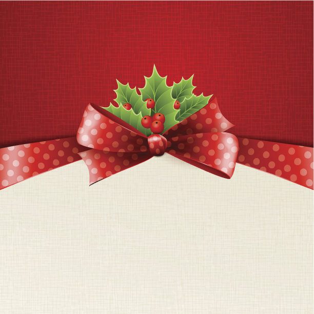 假日背景与红色圆点蝴蝶结和冬青图片下载