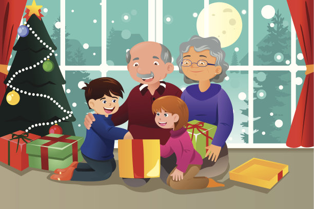 孩子们打开来自祖父母的圣诞礼物图片下载