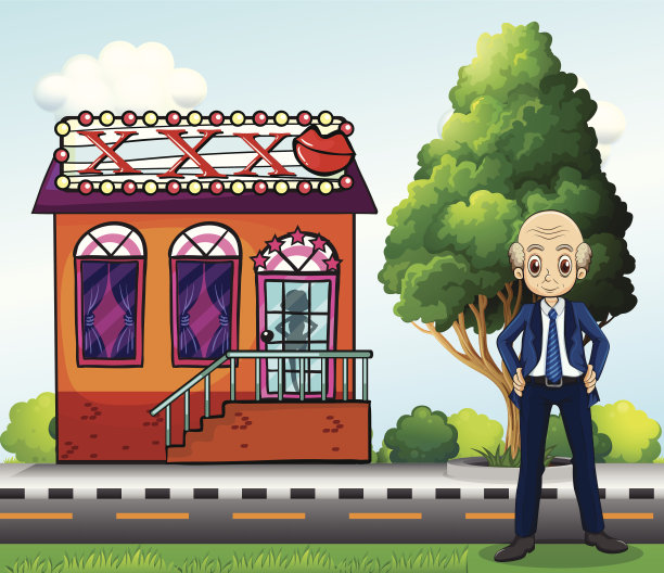 一个老头站在俱乐部前图片下载