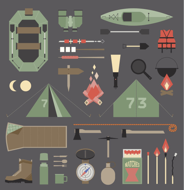 灰色背景上的露营装备图片下载