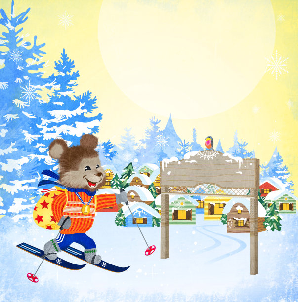 带村庄的圣诞卡图片下载