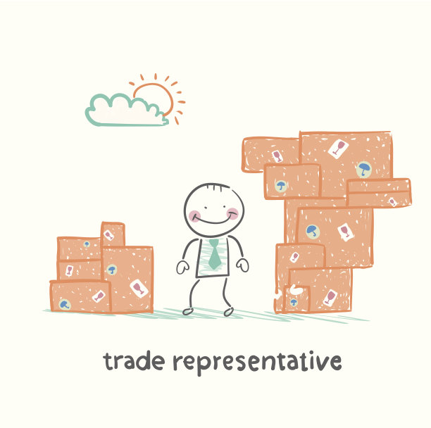 贸易代表站在一箱货物旁边图片下载