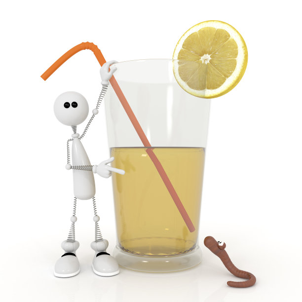 拿着鸡尾酒的3D小个子男人。图片下载