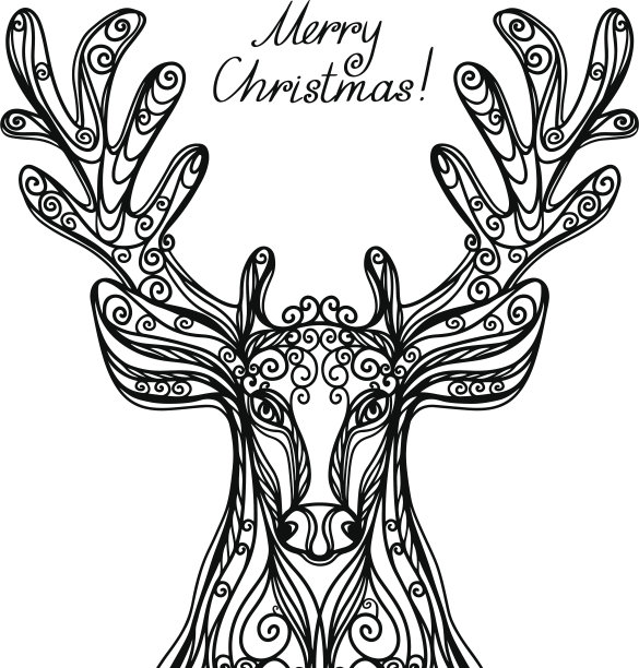 圣诞快乐的背景与鹿在黑色和白色图片下载