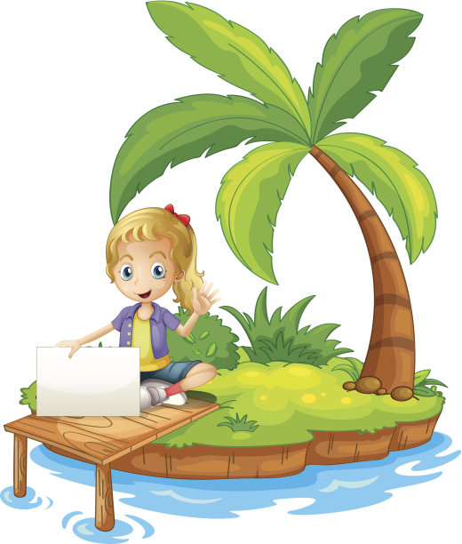 岛上的年轻女孩举着一个空牌子图片下载