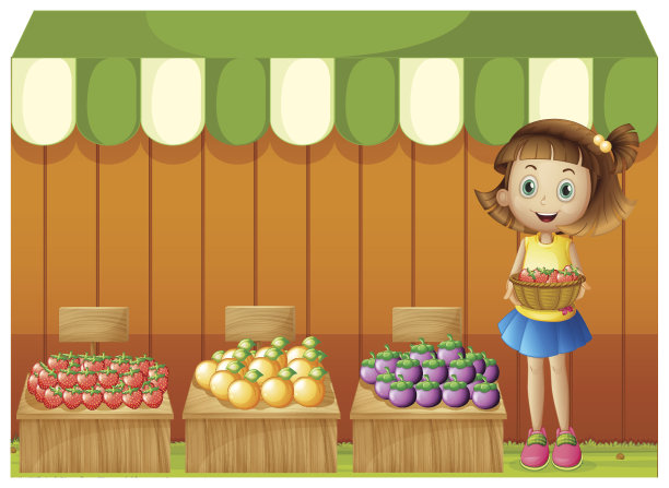 卖不同水果的女孩图片下载