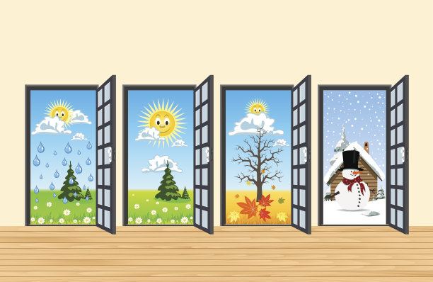 春、夏、秋、冬四门走廊图片下载