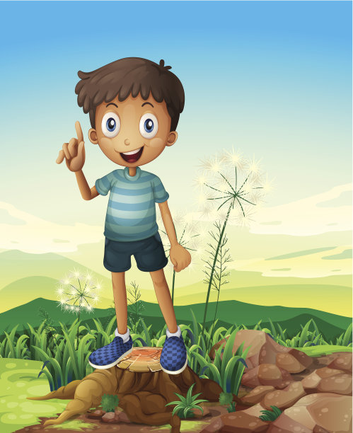 树桩上站着一个年轻人图片下载