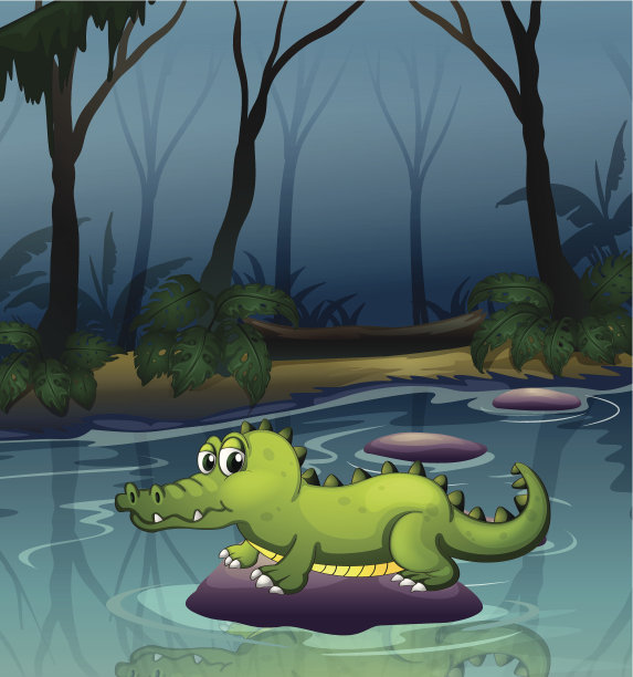 森林里一条河里的短吻鳄图片下载