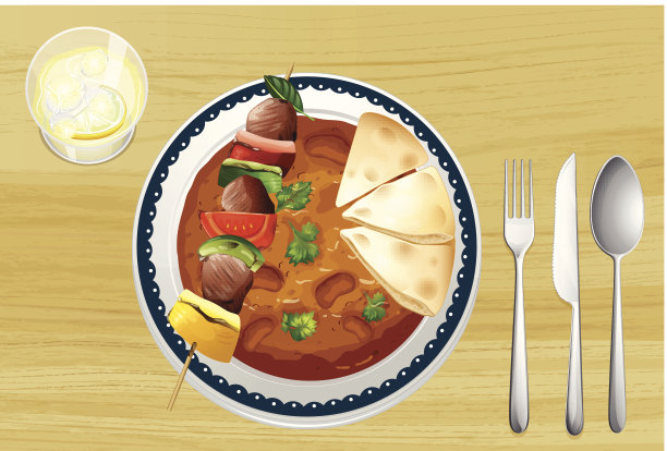 肉，咖喱豆和面包图片下载