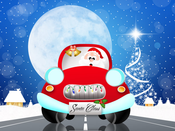 圣诞老人在车上图片下载