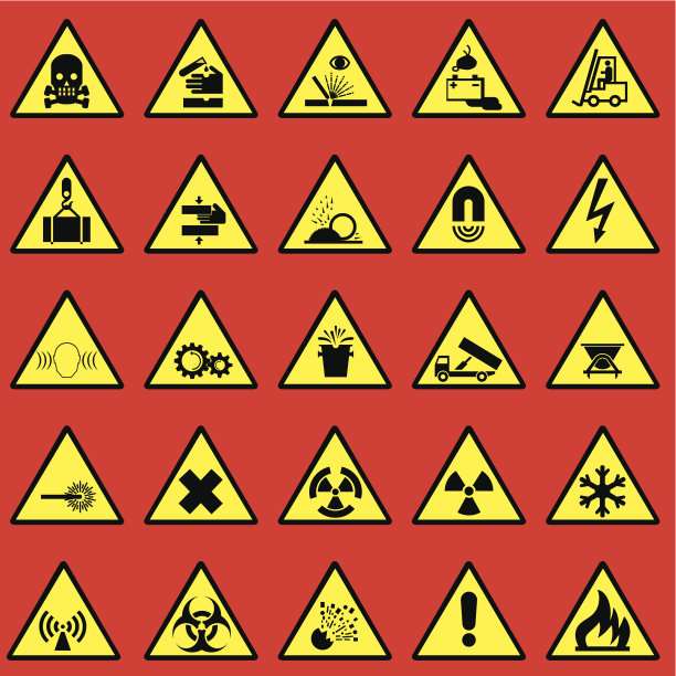 各种红色、黄色和黑色的警告标志图片下载