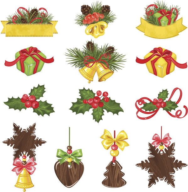 收集圣诞节的标志和装饰。图片下载