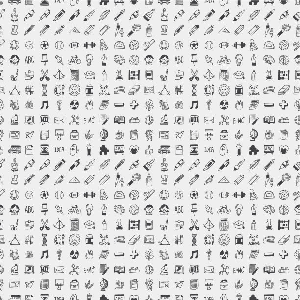 各种教育图标在黑色和白色图片下载