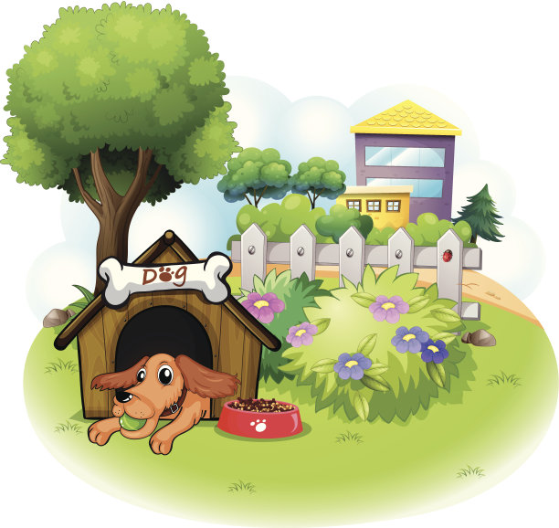 狗在大房子的狗屋里图片下载