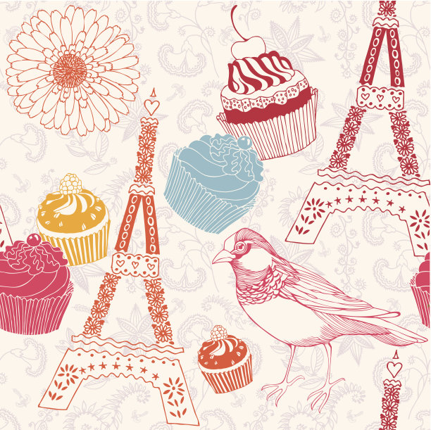 一只鸟和蛋糕的插图。图片下载