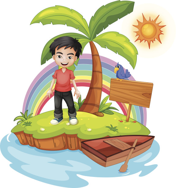 一个小岛和一个男孩靠近空的标志图片下载