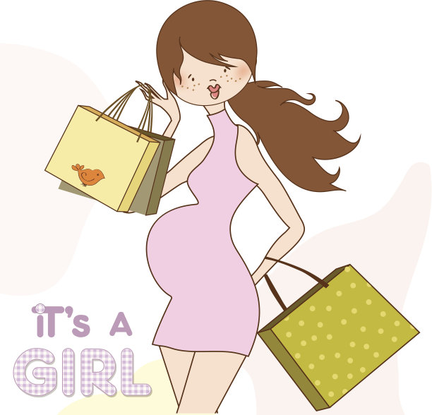 婴儿公告卡与美丽的孕妇购物图片下载