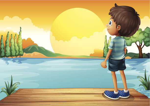 男孩看日落图片下载