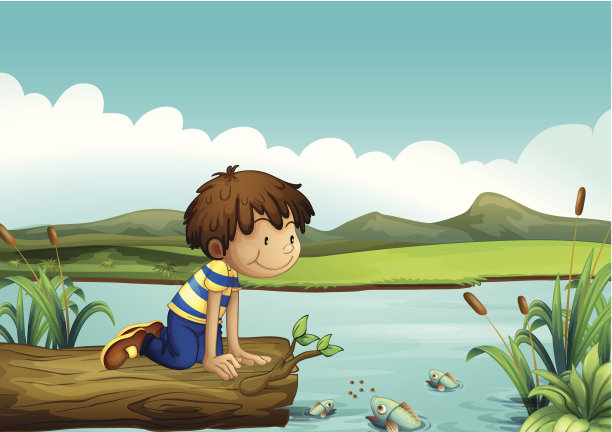 小男孩在看鱼图片下载