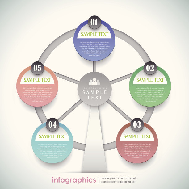 矢量抽象三维纸摩天轮信息图图片下载