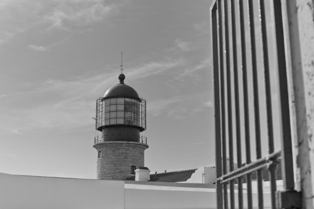 葡萄牙Cabo Sao Vicente的黑白灯塔图片下载