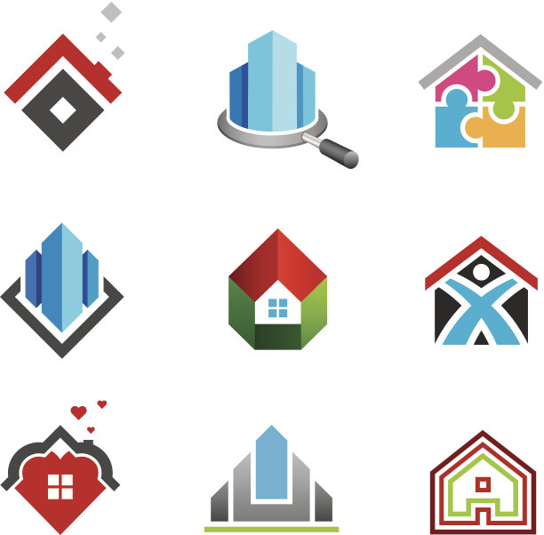 一套多彩的房地产和建筑图标图片下载