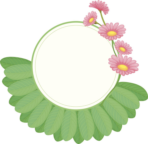 圆边界模板与叶和花图片下载