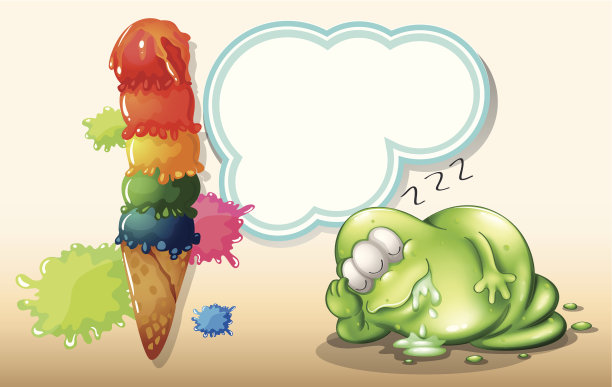 疲倦的怪物睡在巨大的冰淇淋旁边图片下载