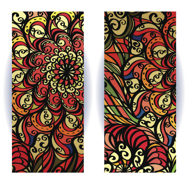 一套抽象的彩色横幅与花卉图案图片下载