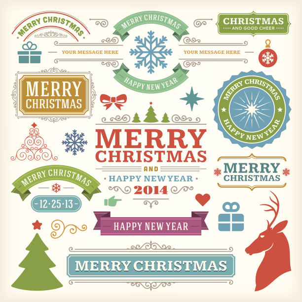 圣诞装饰矢量设计元素集合图片下载