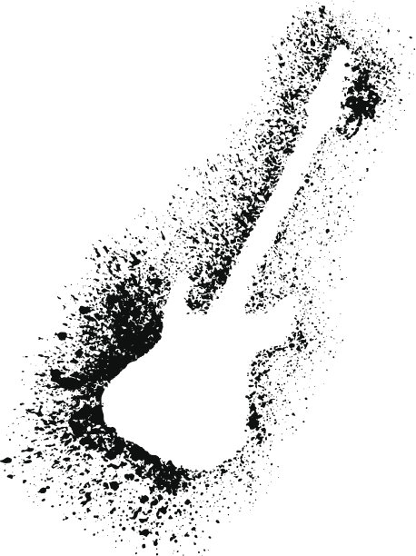 吉他剪影与垃圾摇滚黑色飞溅。图片下载