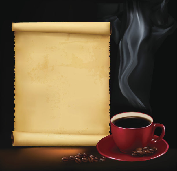 背景与一杯咖啡和旧纸。向量图片下载