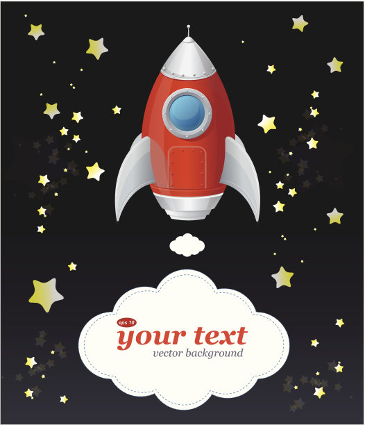 漫画、卡通、火箭、宇宙飞船和文字素材图片