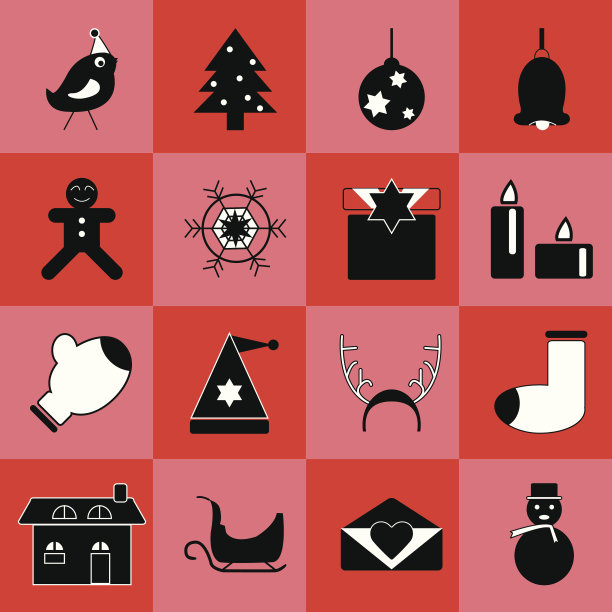 红色背景上的圣诞黑色图标图片下载